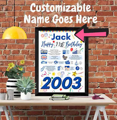 21st Birthday Poster Present Gift For Him+ Personalised Name For Son Brother 21 • £4.95