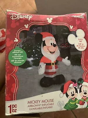 Disney 3.5 Ft Christmas Holiday Airblown Inflatable Mickey Mouse Santa Claus Led • $26