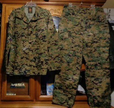 USMC MARPAT Uniform WOODLAND SET Combat Shirt Pant LARGE LONG  LL  ISSUED  • $98.75