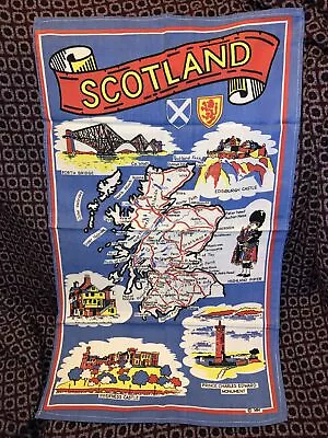 Vintage Map Of Scotland Tea Towel.  Unused. Cotton. • £3.99