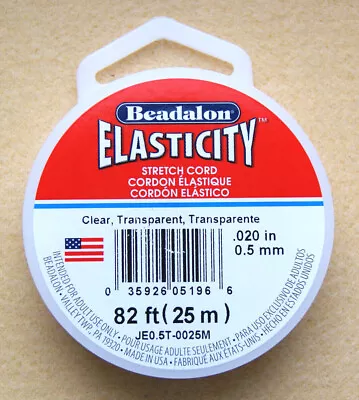 Beadalon 0.5mm (.020in) 25m (82ft) Elasticity Stretch Cord Clear • £8.25