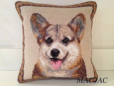 Tri-color Corgi Dog Needlepoint Pillow 10 X10  NWT • $50