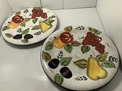 Lot Of 2 ~ 10 1/2” ONEIDA VINTAGE FRUIT DESIGN HAND PAINTED DINNER PLATES 0 Chip • $6.49