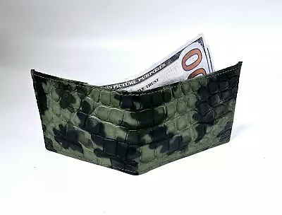 Army Green Genuine American Alligator Men's Wallet MADE IN USA L • $115