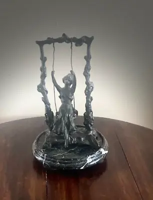 Vintage Auguste Moreau Lady On A Swing Bronze Sculpture On Marble Base 11  • $65