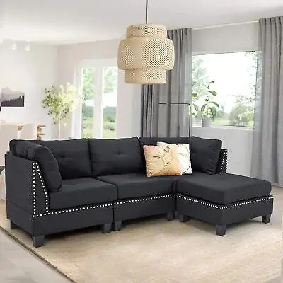 Convertible Sectional Sofa Couch With Ottoman Modern Tufted Fabric L-Shaped Sofa • $459.98