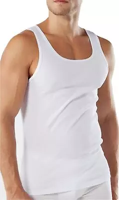 Men White Vests 100% Cotton Sleeveless Ribbed Summer Training Gym Tops All Size • £8.99