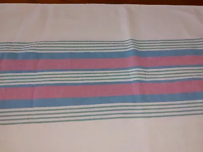Vtg Ibex Texmade Twin Flat Flannel Sheet/Blanket Pink & Blue Stripes 73 X 83 VGC • $14.99