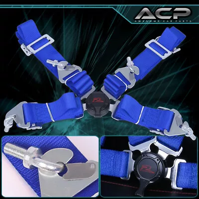 Blue 4 Point 2  Cam Center Lock Quick Release JDM Nylon Seat Belt Harness Safety • $25.99