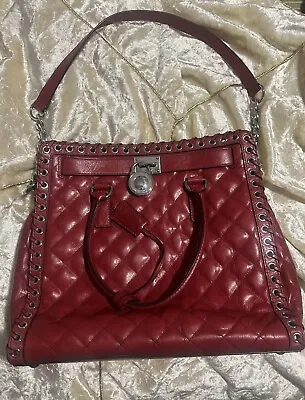 Michael Kors Hamilton Hippie Large Red Quilted Leather Bag Purse Excellent  • $99.50