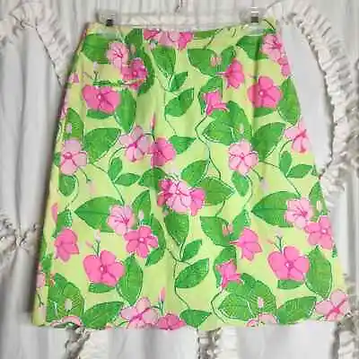 Lilly Pulitzer White Label Floral Pink Green Mandevilla Scallop Hem Skirt Size 2 • $40