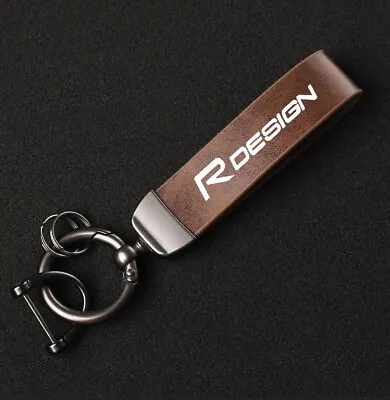 For Volvo R Design Car Key Chain Keyring Dark Brown Leather Horseshoe Buckle • $23.99