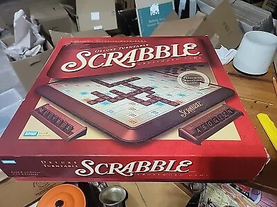 Scrabble Deluxe Turntable Edition 2001 Burgundy Wood Tiles 100% Complete Set EUC • $42.49