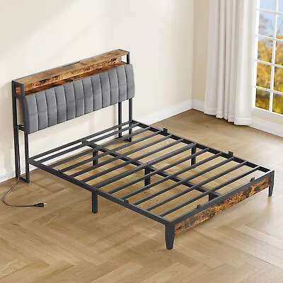 Full/Queen/KING Metal Bed Frame /Platform Bed Frame With Storage Headboard Shelf • $189.99