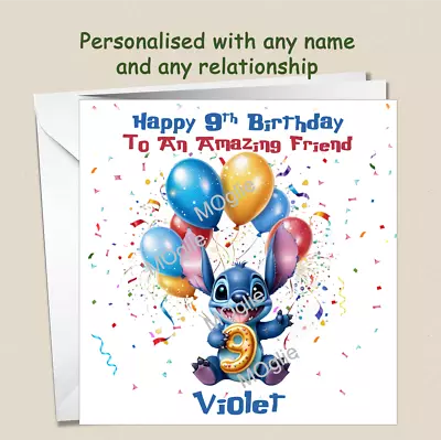 Personalised 9th Birthday Card Lilo And Stitch Daughter Granddaughter Niece STIT • £2.98