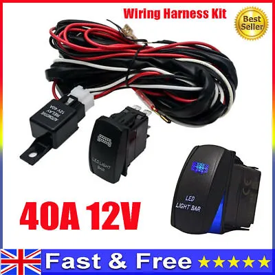 LED Work Light Bar Wiring Kit Harness Fog Driving Offroad W/ Fuse & Relay Switch • £10.98