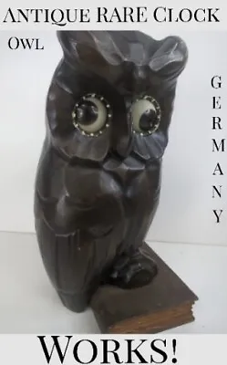 ✨ANTIQUE✨ WORKING Rare German Oswald Eye-Rolling 🦉 OWL Perched On A Book Clock  • $499.50