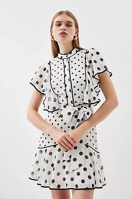 Karen Millen Mixed Dot Ruffle Georgette Mini Dress UK 10 • £24.99