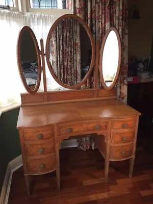 £400 • Buy Antique Edwardian Satinwood Dressing Table - 3 Oval Mirrors & 7 Drawers 6 Legs