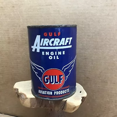 VINTAGE GULF Aircraft Engine Oil Metal Quart Can Unopened NOS SAE 60 Aviation • $299.99