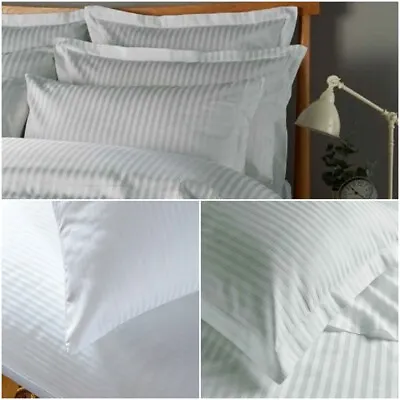 £7.48 • Buy 100% Egyptian Cotton Sateen Stripe Pillowcases Hotel Qulaity All Pillow Case Set