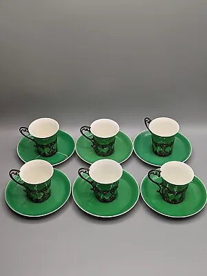 £140 • Buy Aynsley 1920s Sterling Silver Set 6 Coffee Cups & Saucers Mounts, London, Rare