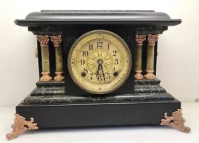 Antique Seth Thomas Adamantine 4 Pillar Mantle Clock Lions Head Handles Untested • $99.95