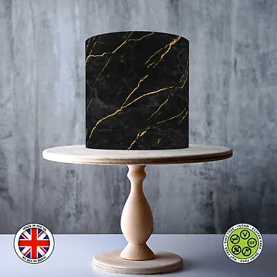 Black And Gold Marble Stone Pattern Edible Cake Topper Decoration ICING / WAFER • £7.79