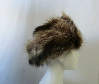 Men's Sz 23  Raccoon Fur With Gray Leather Aviator Trapper Hat Men Mint+ • $55