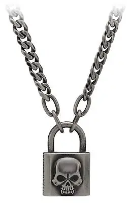 Harley-Davidson Men's Deadlock Skull Padlock Chain Necklace - Stainless Steel • $99.95