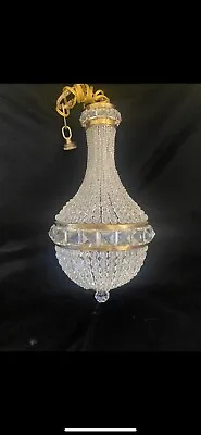 Antique Vintage Czech Crystal Beaded Basket Chandelier Hanging Light • $249