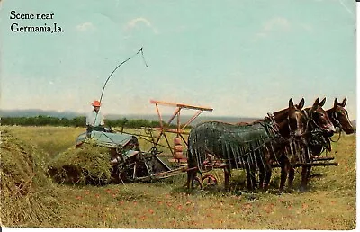 1913 Horse-drawn Hay Mover Scene Near Germania Iowa Postcard M115 • $8.99