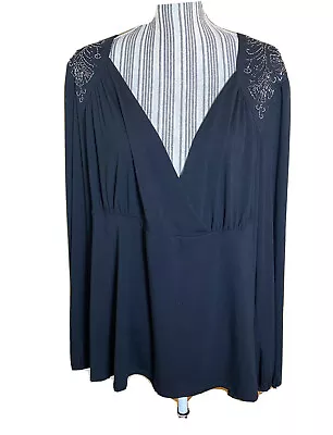 Venezia Black Sequins V Neck Blouse 22/24 Plus Knit Top Plus Women’s Tunic Top • $9.75