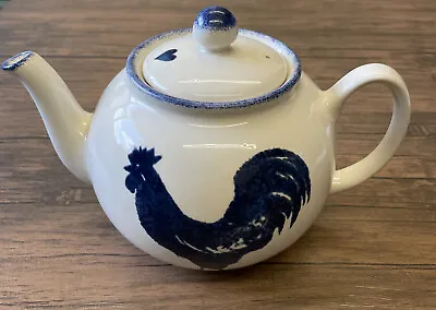 £8 • Buy Heron Cross Pottery Teapot Blue Hen Chicken Cockerel