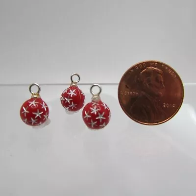 Dollhouse Miniature Christmas Tree Ornament Red Silver Starburst 3 Pcs CLD2116 • $3.59