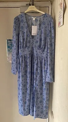 Lovely Monki Blue Floral Tea Dress Size L Uk 14. 42 Bnwot • $16.41