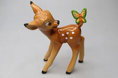 Vintage Walt Disney Japan Bambi Deer With Butterfly Ceramic Figurine • $35