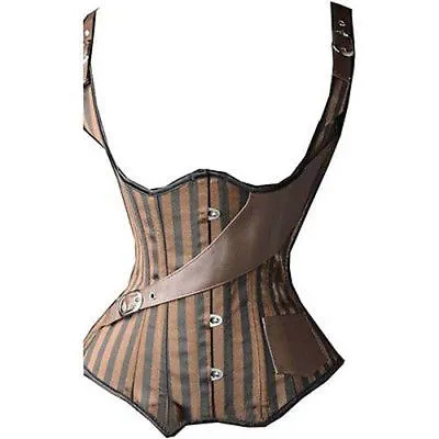 Steampunk Vest Corset XL Pinstripe Underbust Corset Steel Boned Lace Up  • $44.35