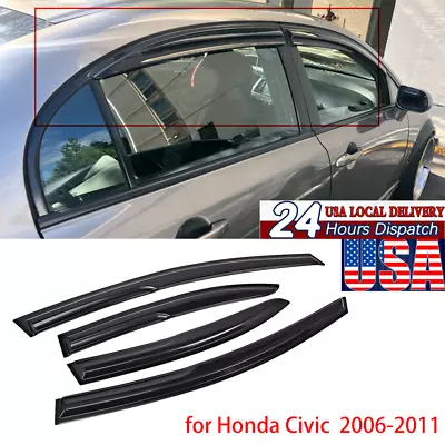 $30.99 • Buy For 2006-2011 Honda Civic Mugen II Style Window Rain Guard Visors 4-Door Sedan