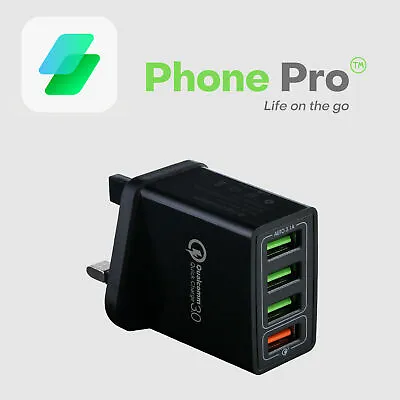 PowerPro Quick Charge 3.0 4x Multi USB Fast UK Plug Wall Charger Up To 3x Faster • £7.95