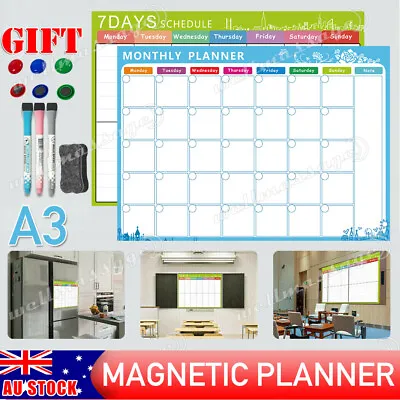 $16.55 • Buy A3 Portable Magnetic Whiteboard Home Fridge Reminder Board Marker Pen Eraser New