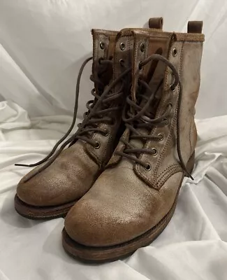 FRYE Women Boots Combat Veronica Metallic Distressed Leather Lace Up Size 6.5 • $89.95