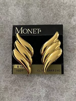 Vintage Monet Gold Tone Clip On Earrings New 1.75” • $12.99