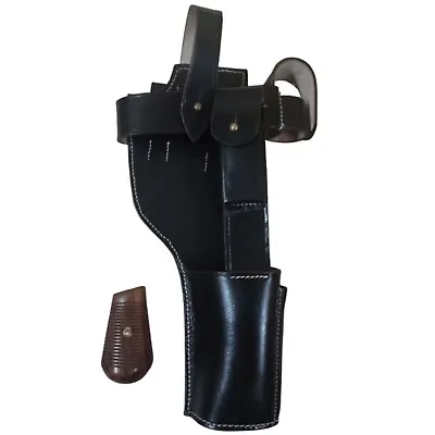 German C96 Broomhandle Mauser Holster Dark Brown Color W/ Hand Grips - Repro A47 • $99.87