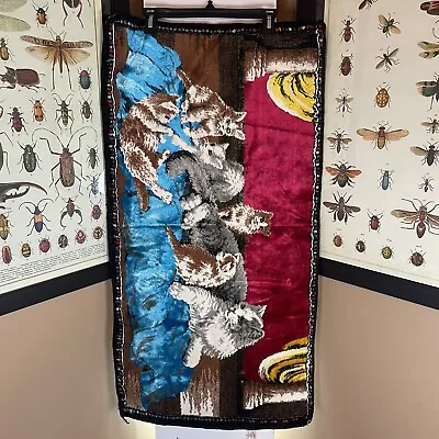 $32.99 • Buy Cat Velvet Tapestry Textile Rug With Kittens 70s Vintage 38.5” X 19.5”