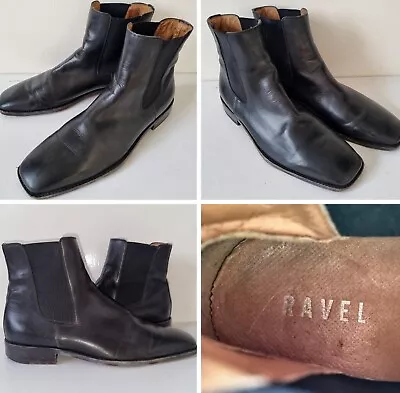 RAVEL Men's Size 45 Black Leather Part Distressed Square Toe Pull On Boots • £13.99