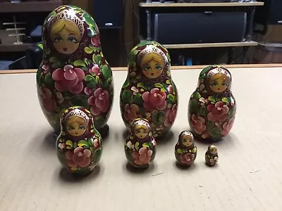 Russian Vintage Wooden Signed Hand Painted Nesting Dolls 7 Pieces Floral • $40