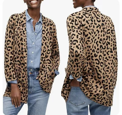 J. Crew Sophie Open Front Sweater Blazer Size XS Leopard Print Pockets AB875 • $42