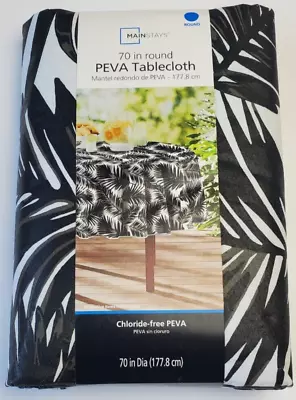 $11 • Buy Palm Leaves Black On White PEVA Tablecloth 70 Round PEVA Free Tropical Decor