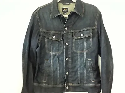 Lee Sz M 42  Trucker Jean Jacket Mens Classic Dark Denim Coat 4 Pocket Button Up • $33.50